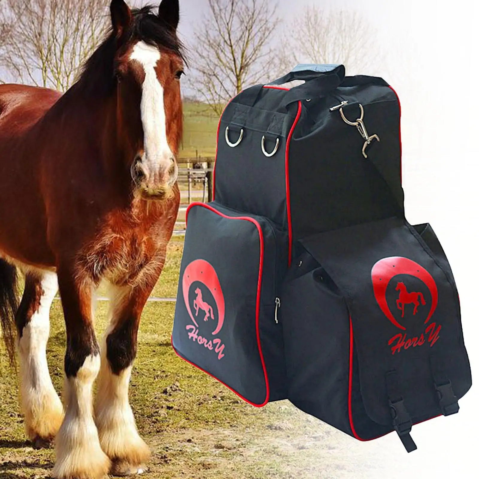 乗馬用グルーミングキットバッグ、ヘルメットホルダー付き、丈夫なオックスフォード生地のトートバッグ、馬具やアクセサリー用