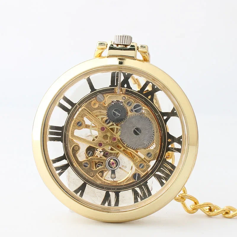 Skeleton Gold Capless Mechanical Pocket Watch Personalised Classic Classic Pendant with Chain Hand Wind Casual Fob Watches