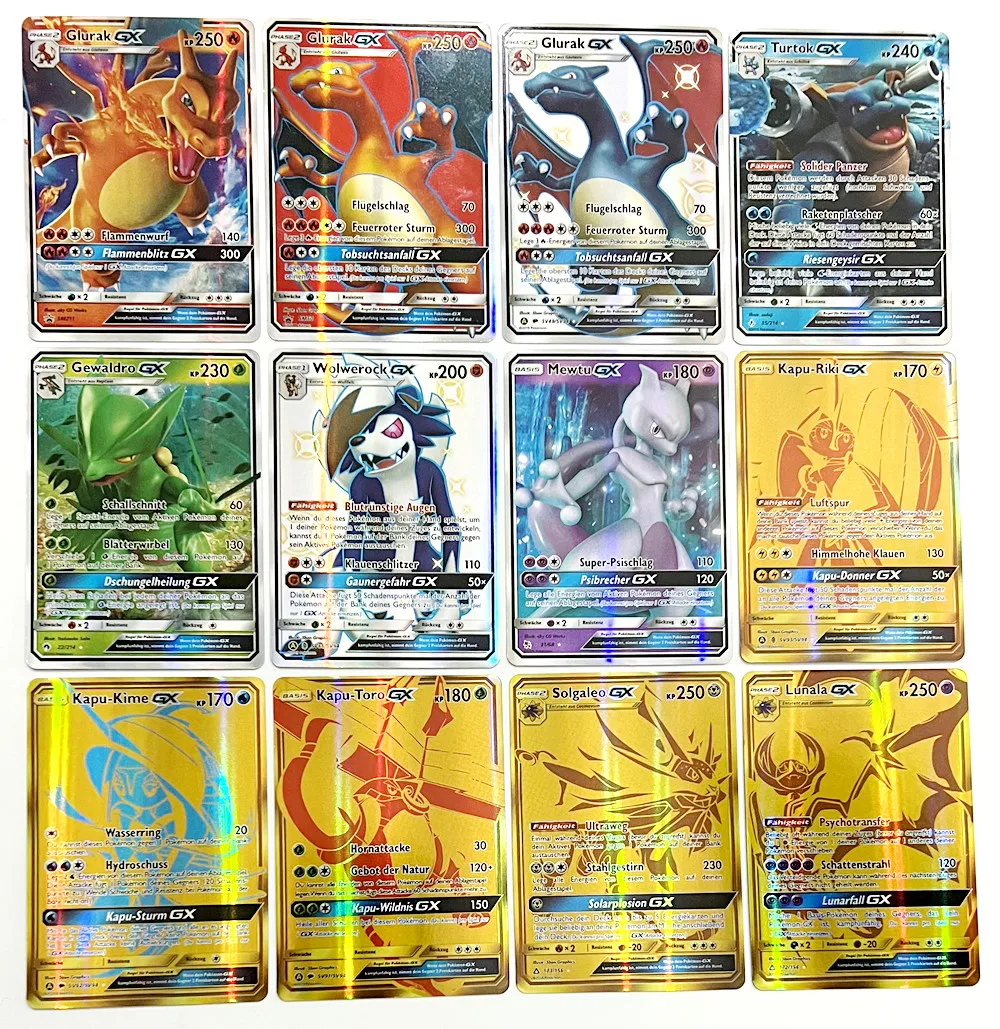 Cartas de Pokémon brillantes de 20 piezas para niños, juego de cartas de batalla GX VMAX V MAX alemán, juguetes comerciales