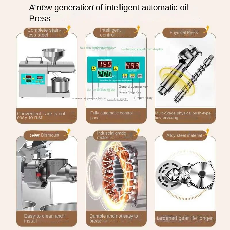 Oil Press Machine for Household Use Fully Automatic Multifunctional Commercial Oil Residue Peanut Frying Oil Machine Intelligent