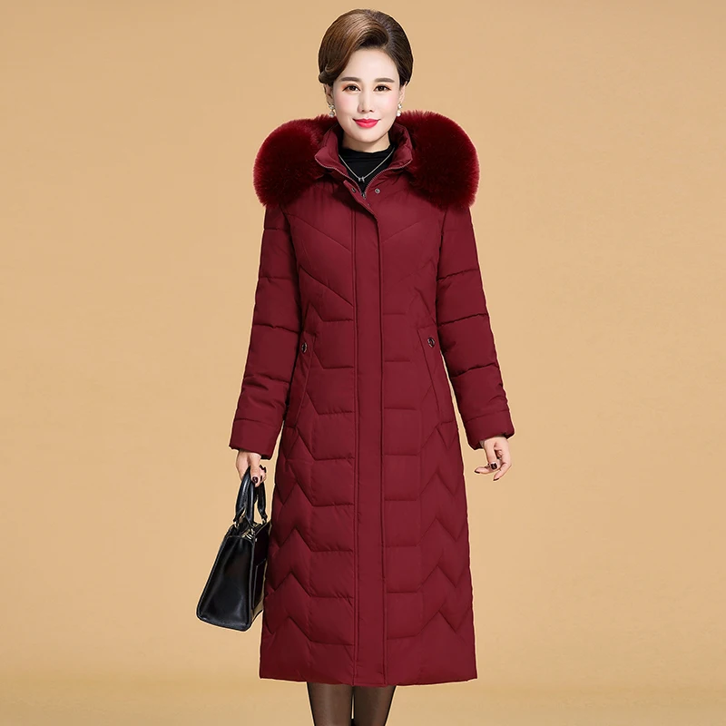 2023 Warm Winter Jacket Women Long Parkas Hooded Fur Collar Slim Thicken Down Cotton Jacket Winter Coat Woman Outerwear