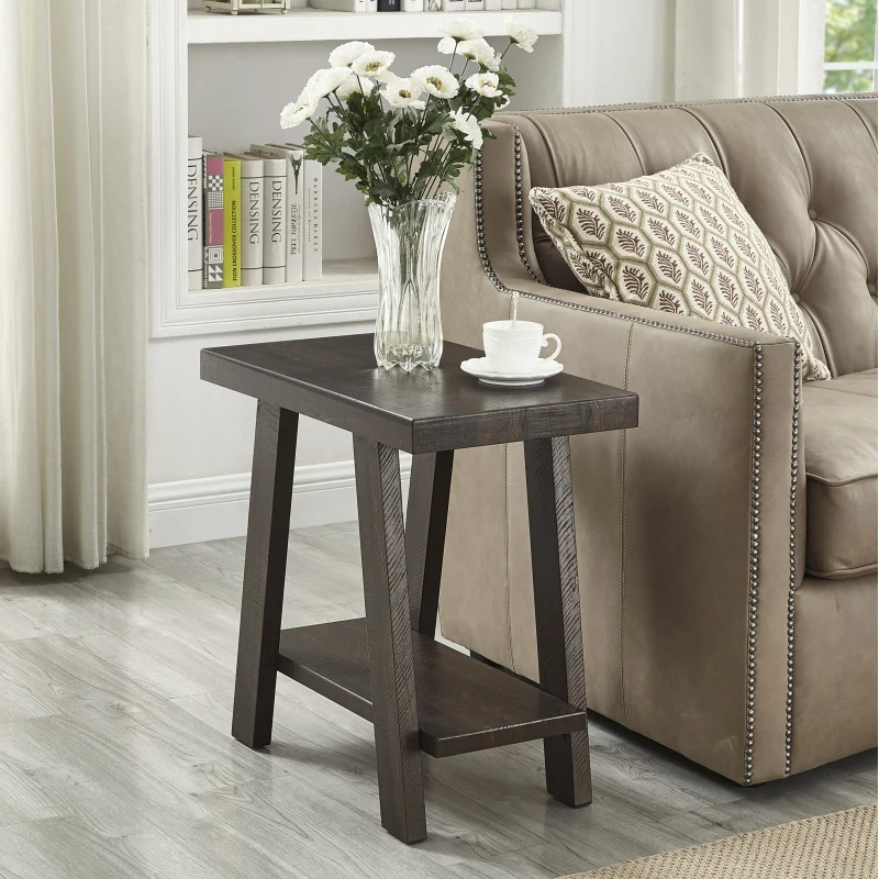 

Athens Contemporary Wood Shelf Side Table in Weathered Espresso