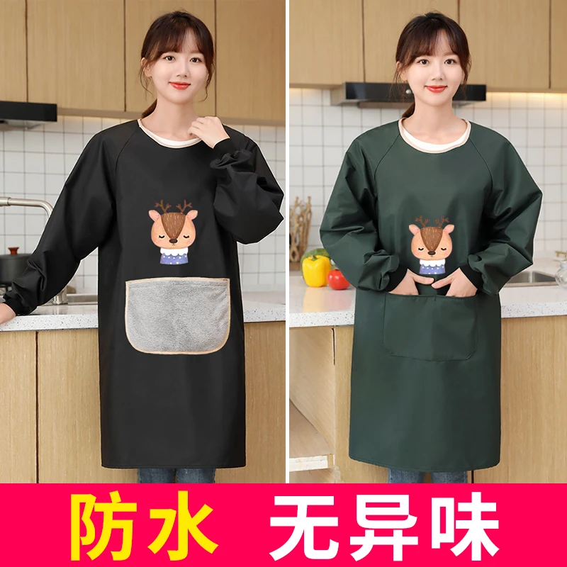 

Apron women's home kitchen new 2023 waterproof, oil-proof odorless long sleeve overalls winter work clothes male network red