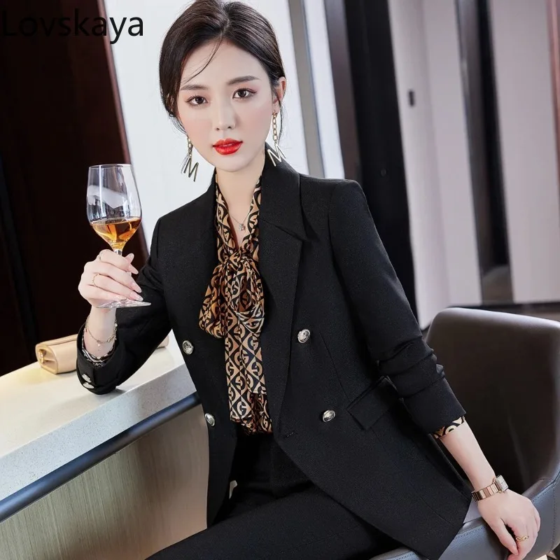 Business Suits with Sets Work Wear Office Uniform Pants Jacket Autumn Winter Formal Ladies White Blazer Women