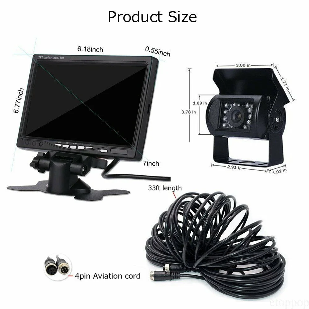 7-inch 4-split Screen Car and Truck Display, Equipped with 2 4-pin Rearview Backup Cameras, 12V-24V Trucks, RVs