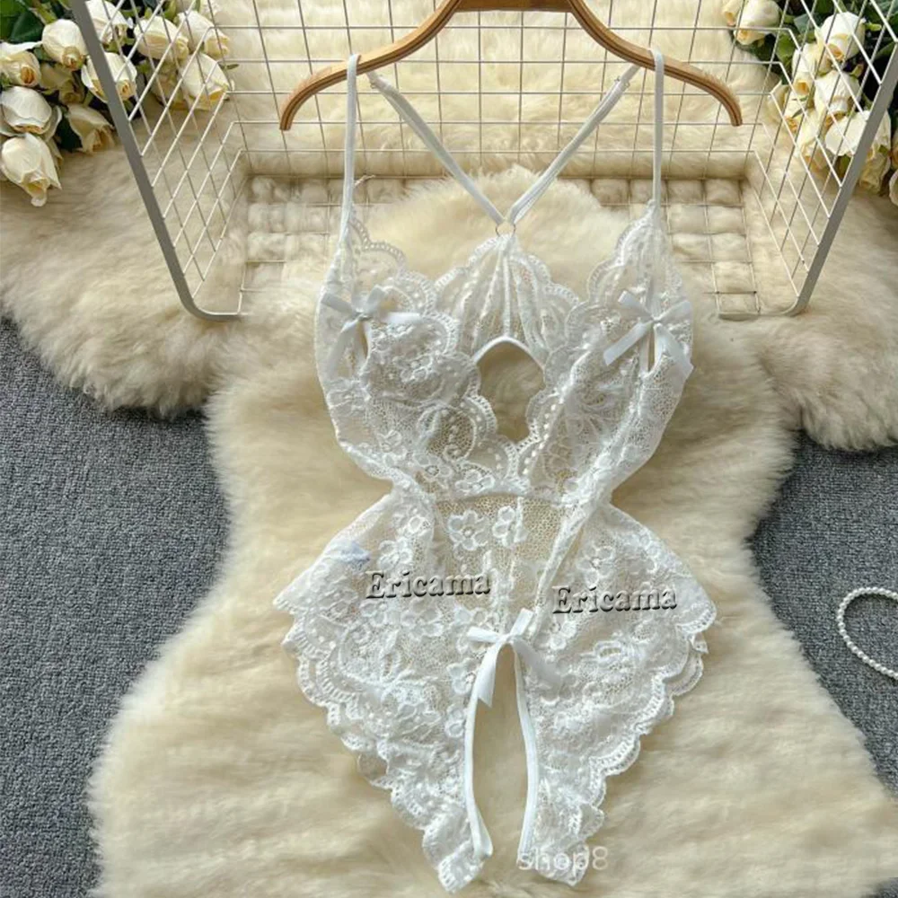 Sexy Lingerie Lace Transparent One Piece Bodysuit For Women Hollow Out Underwear Lace Up Teddy Erotic Lingerie Babydoll Leotards