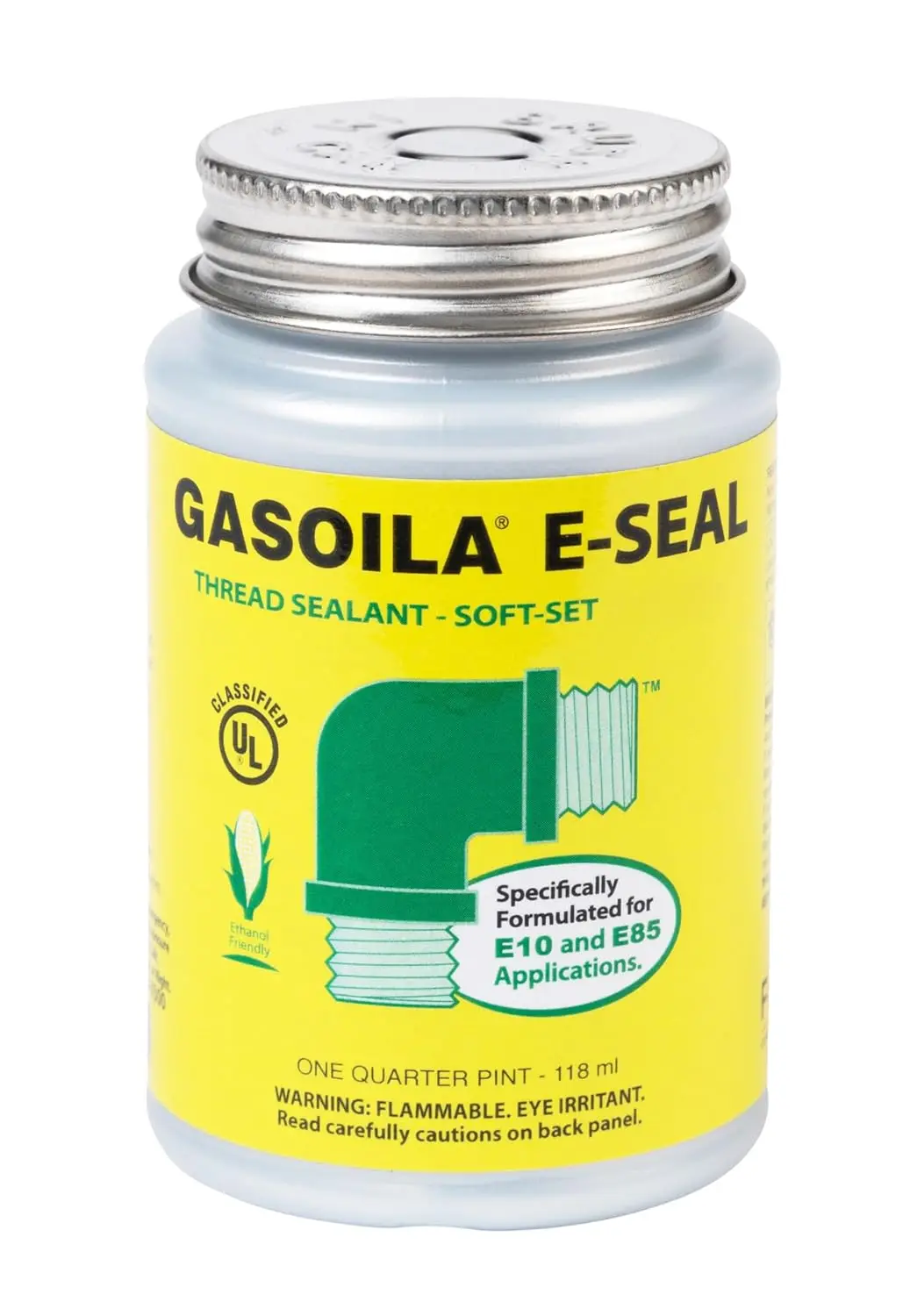 Sellador de roscas para etanol E10 y E85, no endurecedor, no tóxico, pasta verde oscura, 1/4 pinta, con brocha en la tapa