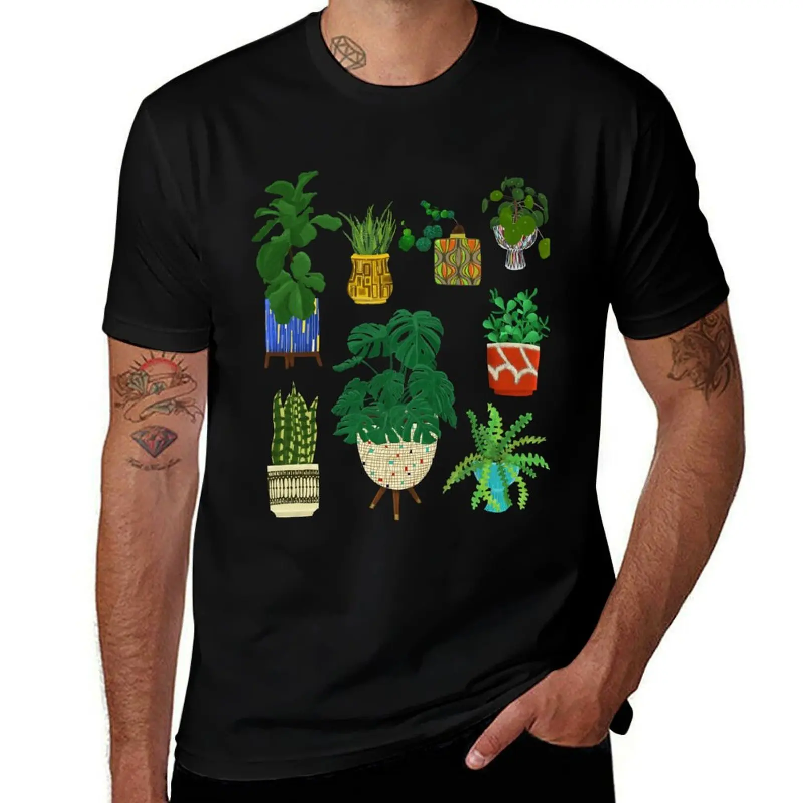 

Mid Century Modern Pottery with Plants T-Shirt shirts graphic tee funny shirt cotton sublime funny costumes Men's clothing