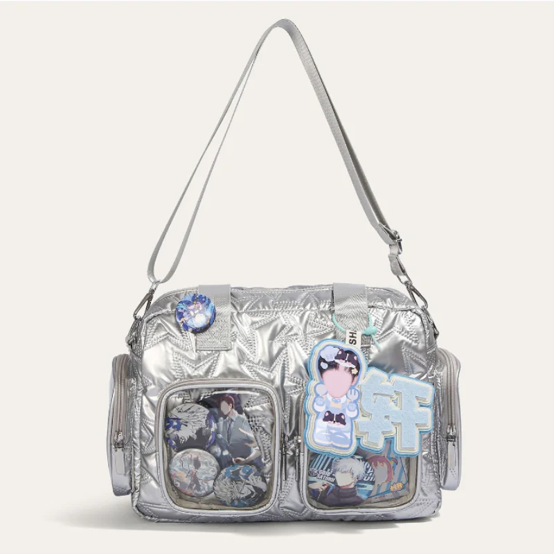 Korean Style Star Print Handbag Hand Ita Bag Multi Pocket Transparent Display Layer Large Capacity Commute Travel Shoulder Bag