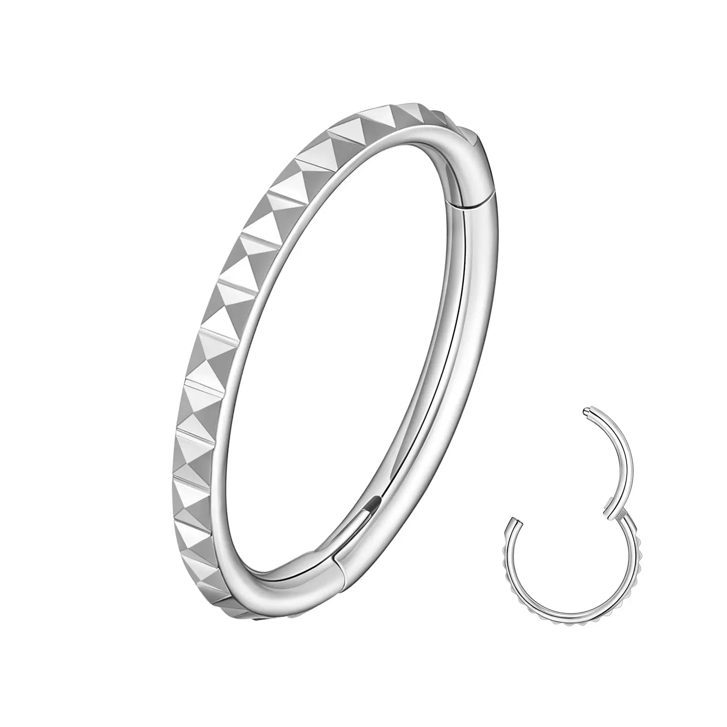 Pyramid Hinged Nose Ring Hoop in Titanium
