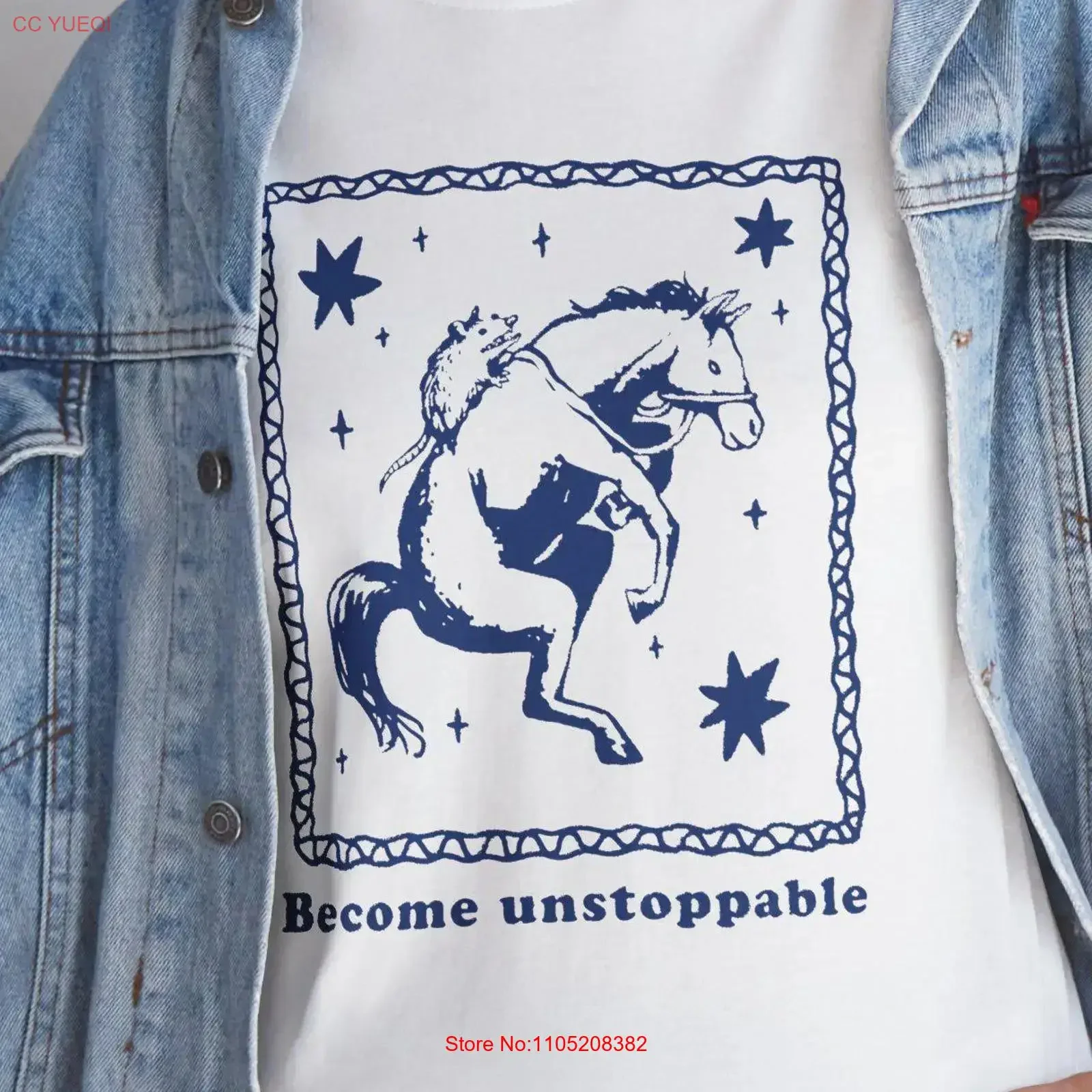Become Unstoppable horse riding Opossum Vintage funny unisex T shirt vintage Washed Casual Unisex streetwear Comfortable