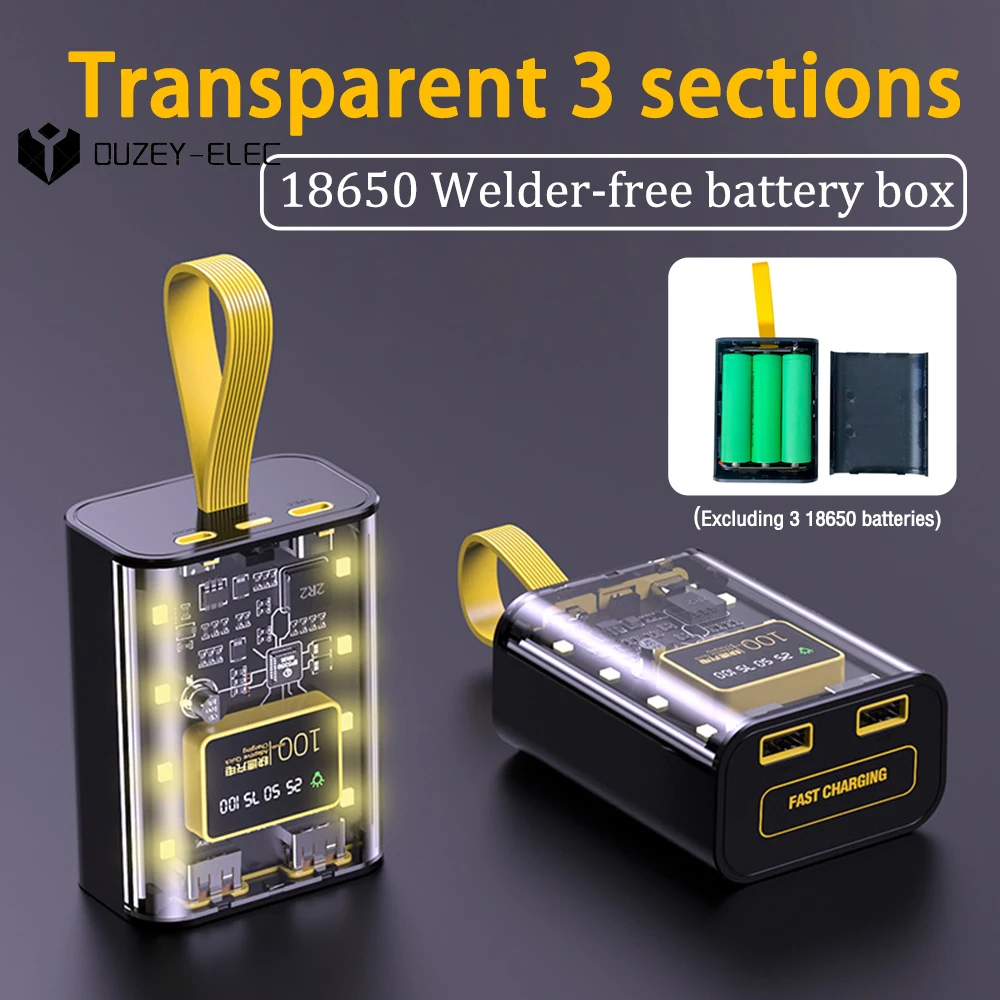 10W DIY Mobile Power Case Battery Box Battery Level Display Micro Type-C Input Port Dual USB Output With Flashlight