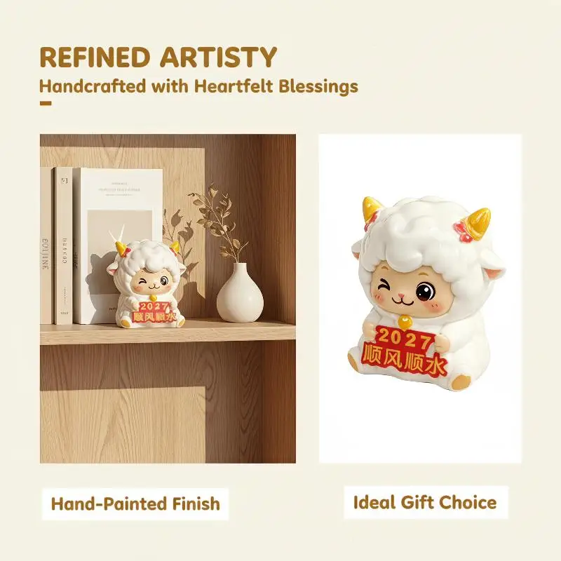 2027 Year of Goat Decor Cute Lucky Sheep Figurines Lightweight Resin Desktop Ornament for Cabinet Shelf Home Decor