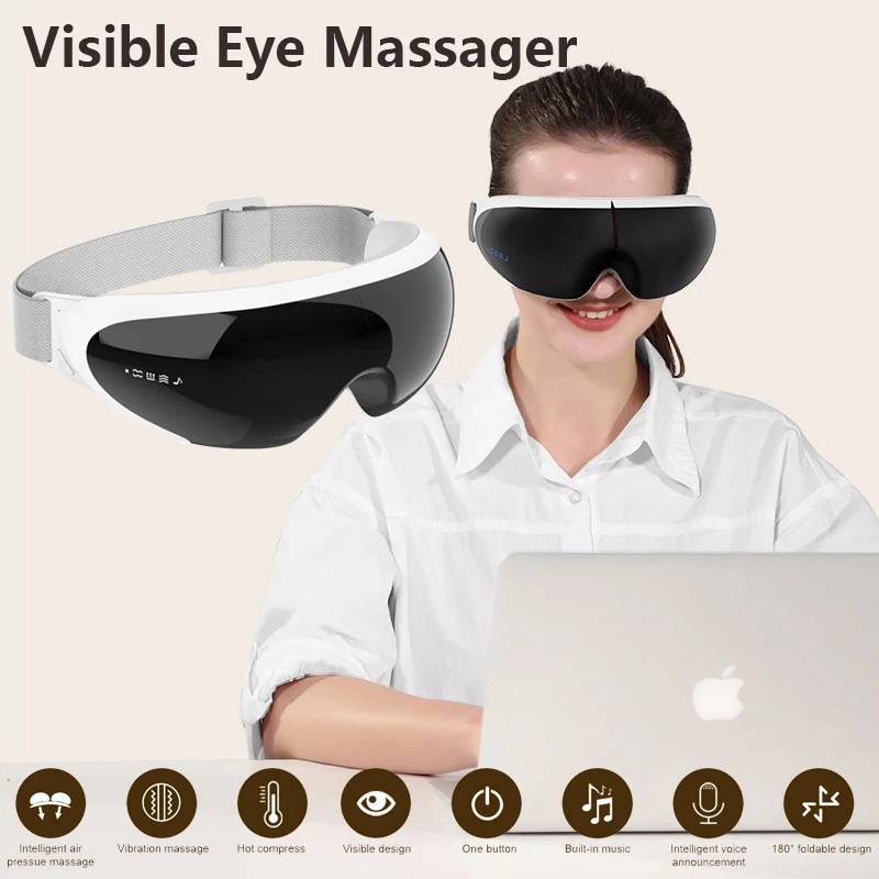 6D Visible Smart Eye Massager Beheizte Augenmaske Elektrische Vibration Airbag Druck Musik Augenpflege Entspannen Entlasten Müdigkeit Reise Rest