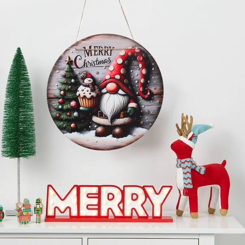 Christmas Dwarf Hanging Ornaments Wooden Round Pendant Decoration Wall Plaque Xmas Tree Outdoor Courtyard Drop Decor Supplies