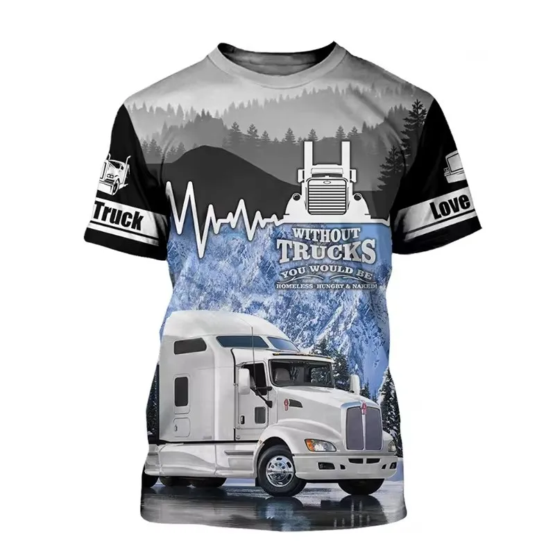 Summer fashion new men\'s printed T-shirt truck pattern round neck casual plus size comfortable short sleeved top popular men\'s T