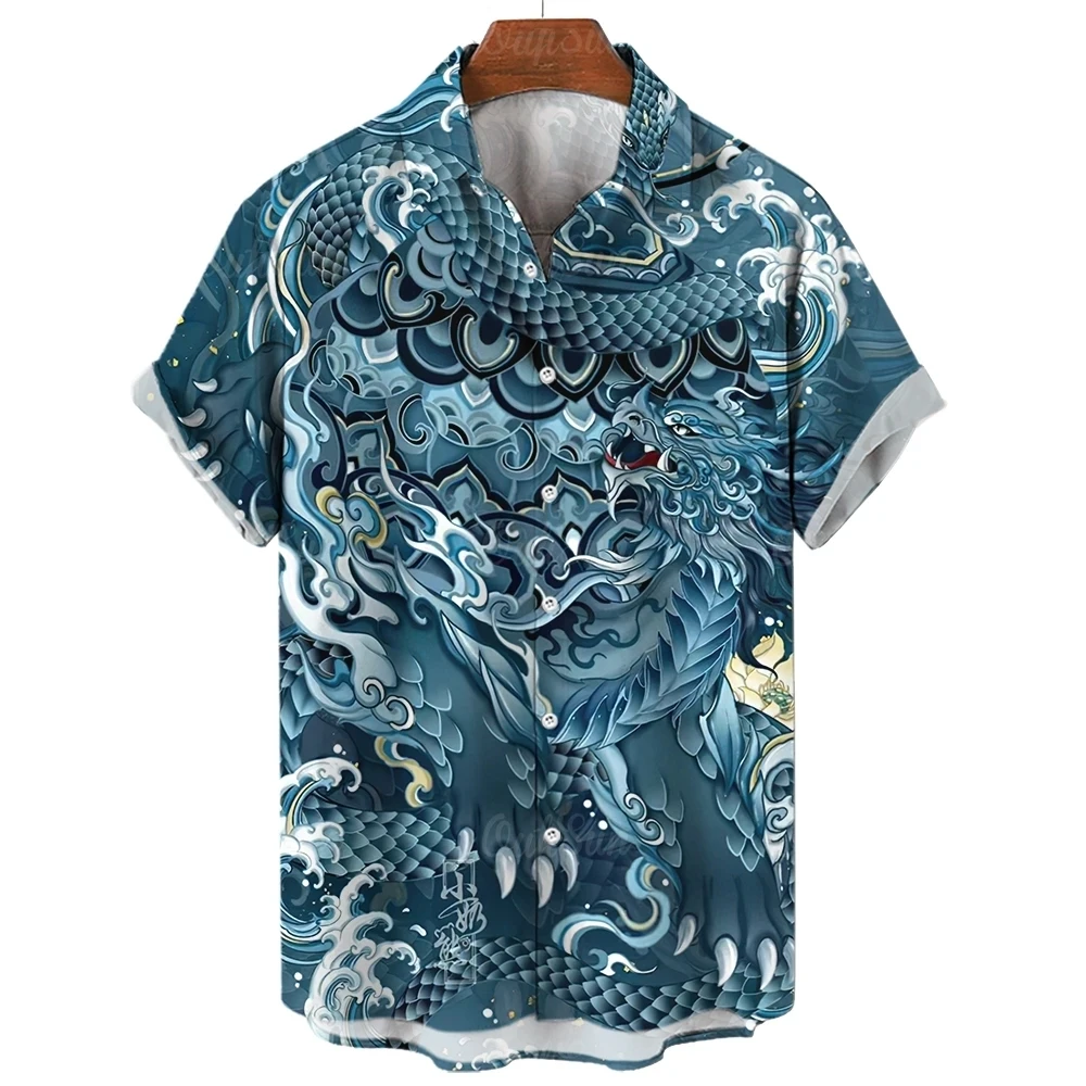 

Fashion Dragon Hawaiian Dress Shirts For Man 3d Print Summer Classic Style Y2k Vintage Camisas Casuais Male Blouse Men Slim Fit