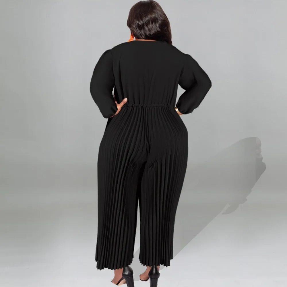 Somo Plus Size Mode einfarbig Overall Frauen Langarm hohe Taille plissiert weites Bein Hosen Overall Großhandel Drops hipping