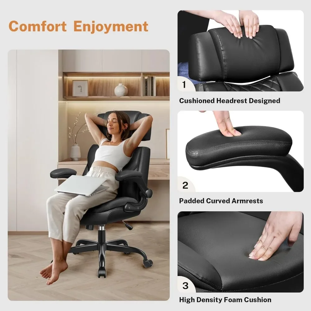 

Executive Leather Office Chair – Ergonomic Desk Chair with Flip-Up Arms & Lumbar Support, Ideal for Office Use