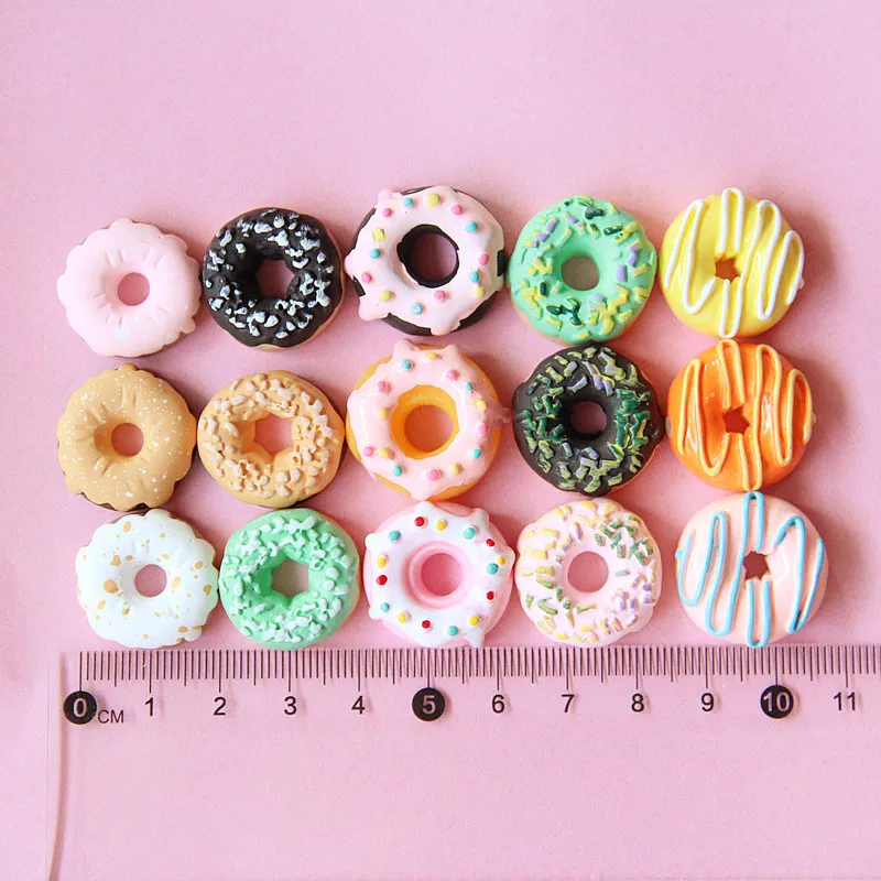 20Pcs Simulation Donuts Flatback Resin Cabochon Kawaii Miniature Fake Food DIY Phone Case Decoration Scrapbooking Craft Supply