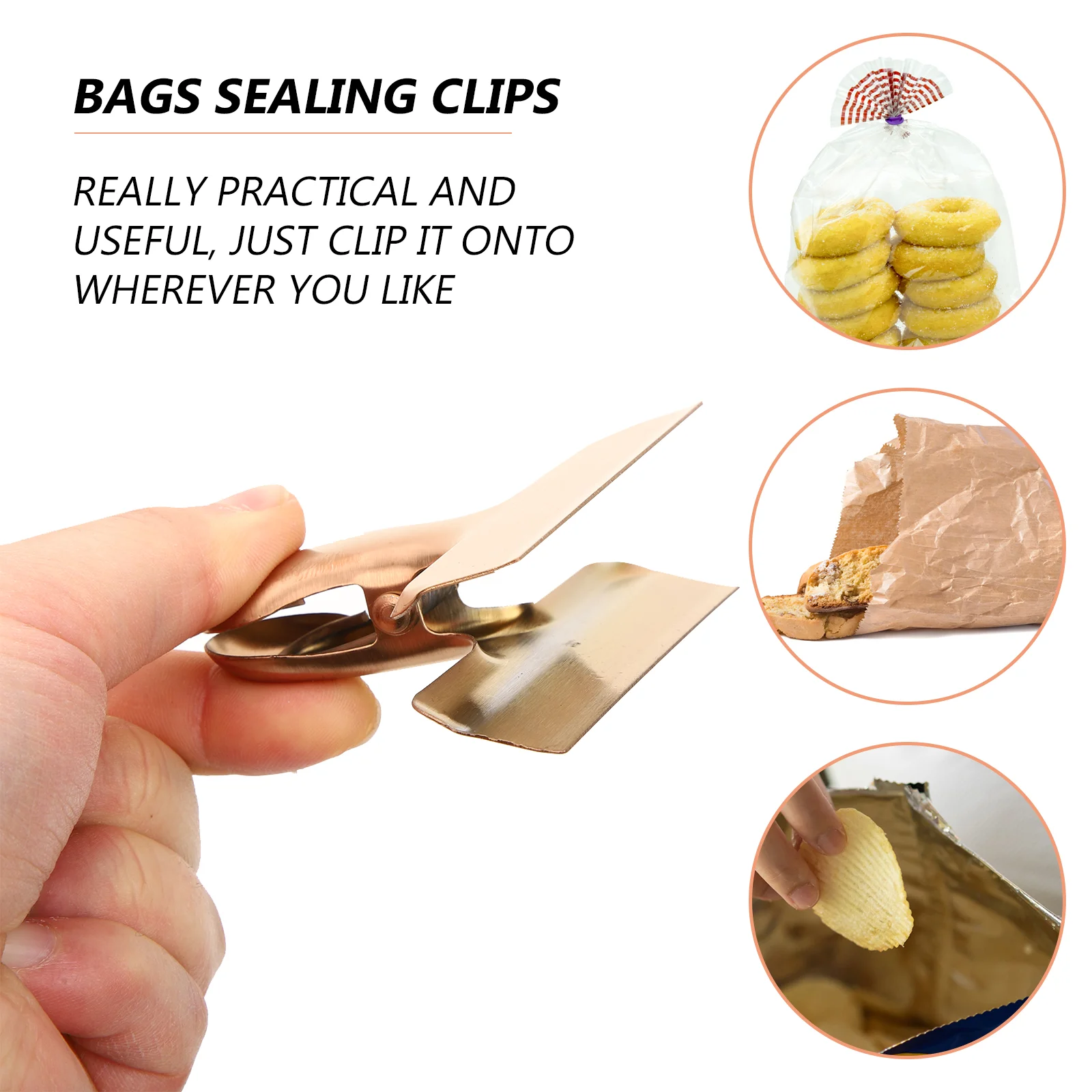 4 Pcs Potato Chip Bag Holder Sleek Clip Clips Small Stainless Steel Sealer Reusable Food Safe Easy-to-use