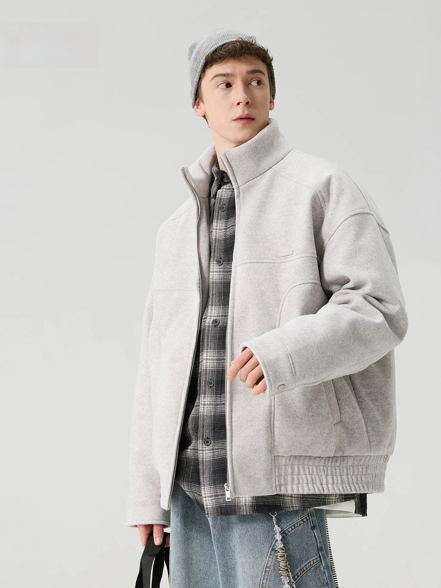 

Мужская зимняя теплая куртка большого размера с воротником-стойкой, наполненная белым пухом и полиэфирным волокном, свободного кроя, шерстяное пальто