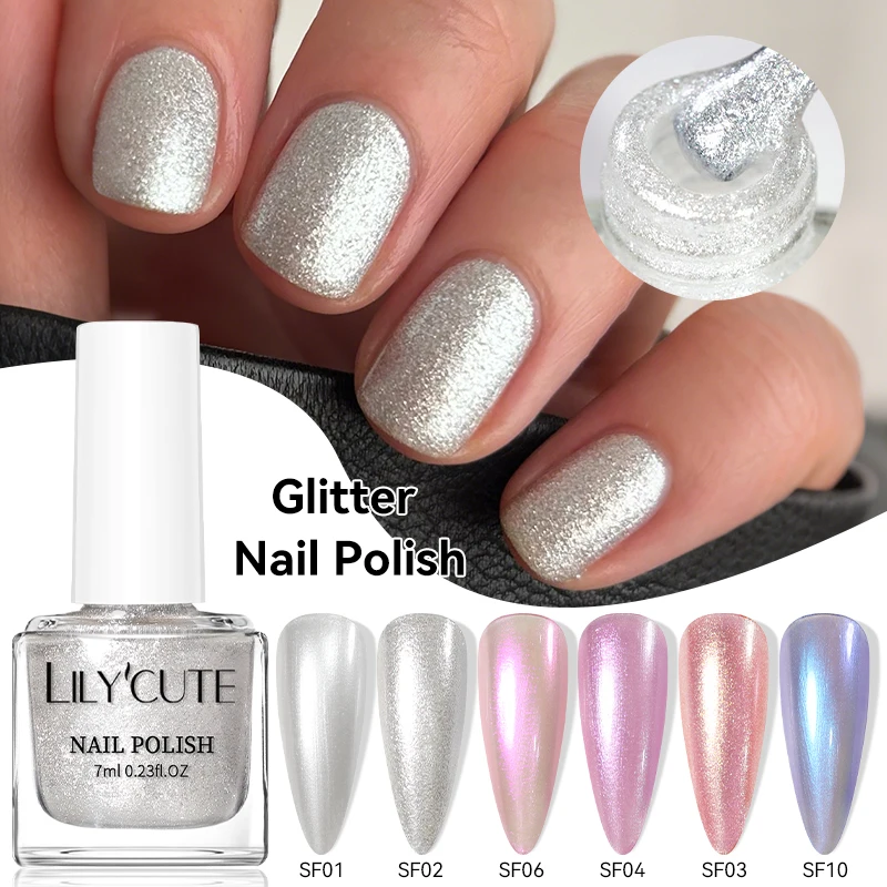 Lilycute 7ml glitter unha polonês colorido brilhante pérola auroras efeito concha manicure unha arte verniz sem necessidade de lâmpada curada