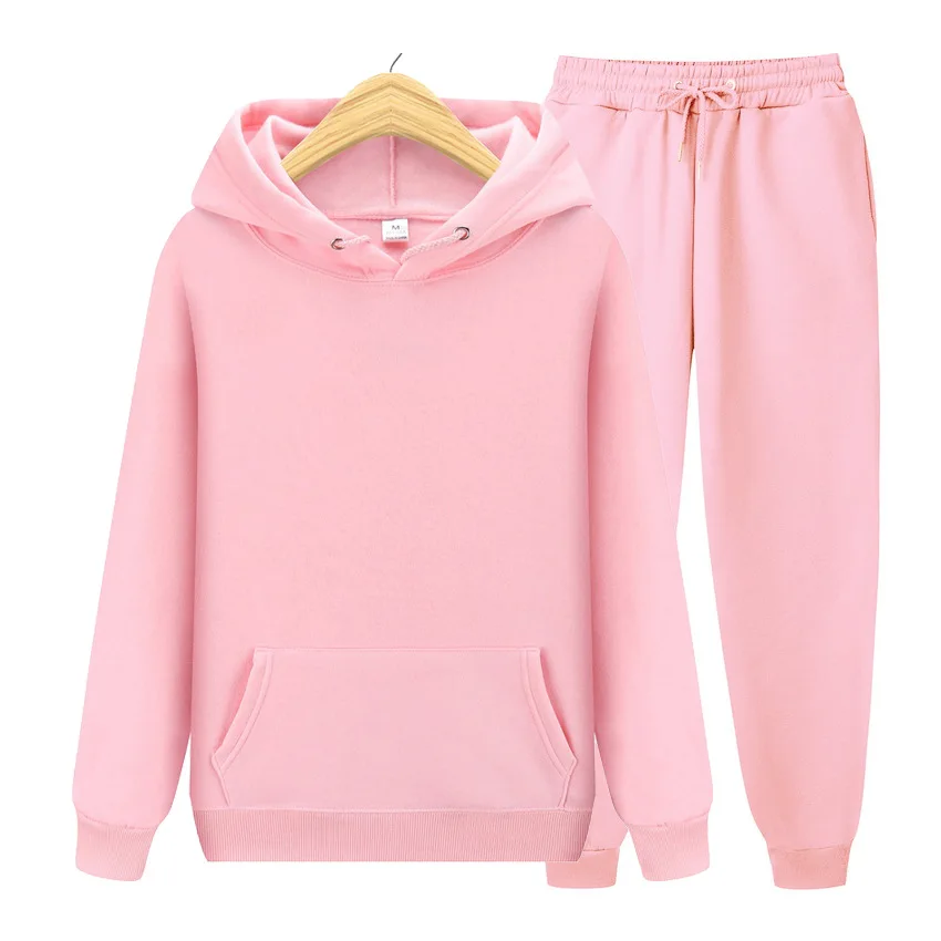 Neue Damen Einfarbige Sets Kapuzenpullover und Hosen Herbst Winter Kapuzen-Sweatshirt Jogginghose Hoodie Pullover Damenanzug