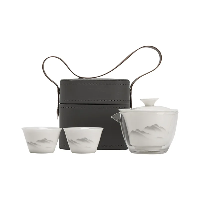 طقم شاي اليشم المحمول أدوات الشاي المدمجة للسفر مجموعة تخمير كاملة مع أكواب إبريق الشاي في الهواء الطلق التخييم مكتب استخدام هدية تذكارية #5