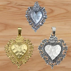 2 Pieces Matt Gold/Silver Color Large Boho Filigree Love Heart Charms Pendants for DIY Necklace Jewellery Making Accessories