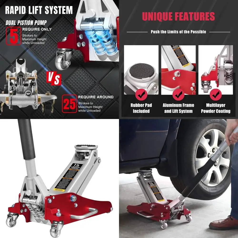 

Aluminum and Steel Dual Piston Low Profile Hydraulic Car Jack, 3000 lb Capacity, Lightweight Racing Jack, Red