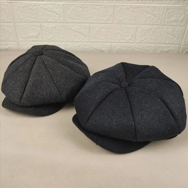 Winter Wool Blend Tweed Herringbone Newsboy Cap Men 8-Quarter Panel Vintage Tweed Peaky Blinders Flat Caps Driver Beret Hat