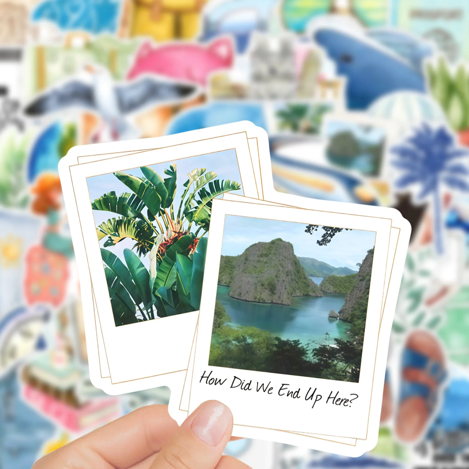 

10/50PCS Outdoor Travel Life Stickers blue Cartoon Watercolor for Waterproof DIY Water Cup Phone Computer Notebook Stationery