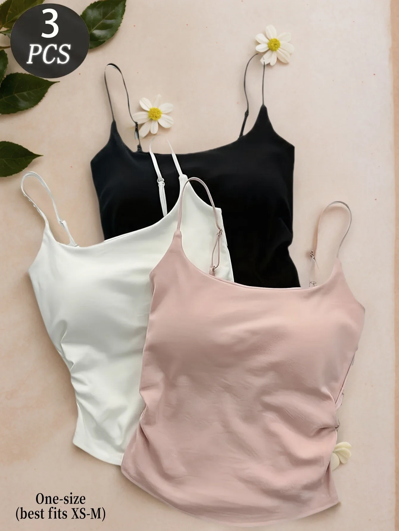 3 Pack Camisole Tank Tops with Adjustable Shoulder Straps & Built-in Padded Bra, Sexy Side Ruched Slim Fit Design, All-Season Ca