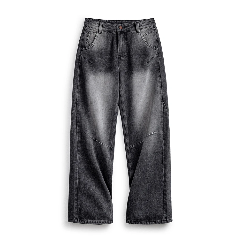 Maden خمر ثلاثية الأبعاد قطع الجينز الأسود منتصف الخصر السراويل المستقيمة للنساء الربيع والخريف عادية فضفاض صالح بنطلون الشارع الشهير الجينز