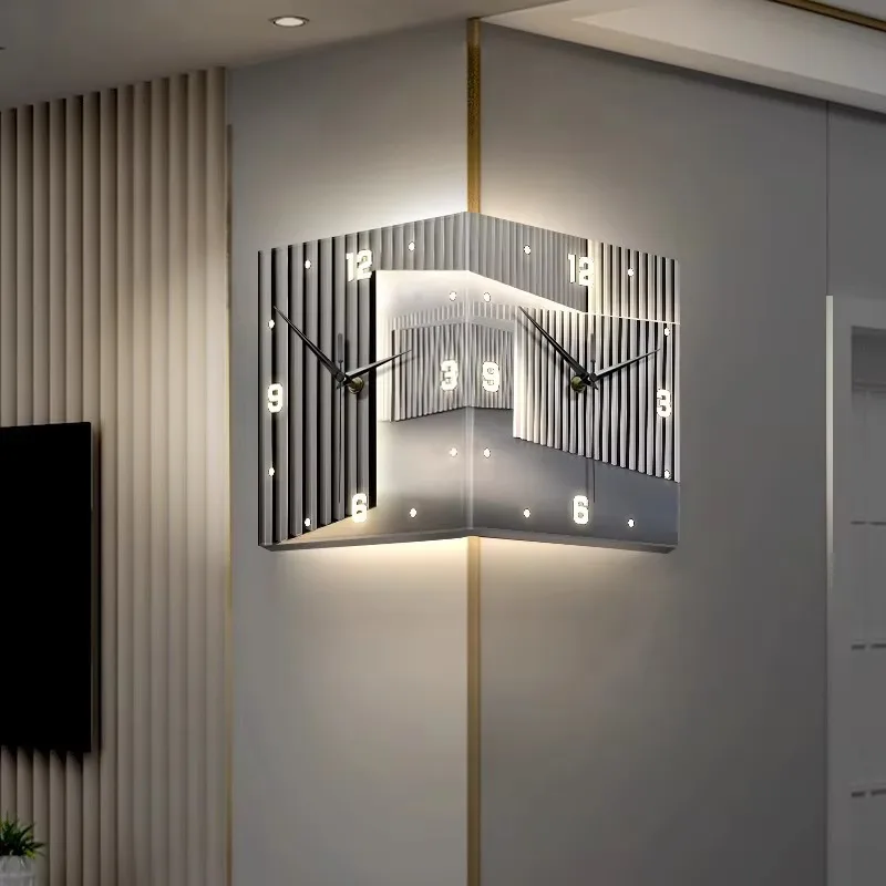 Space Architecture Pattern Corner Double-sided Wall Clock (Pointer Style) Acrylic Silent Clock Suitable for Living Room