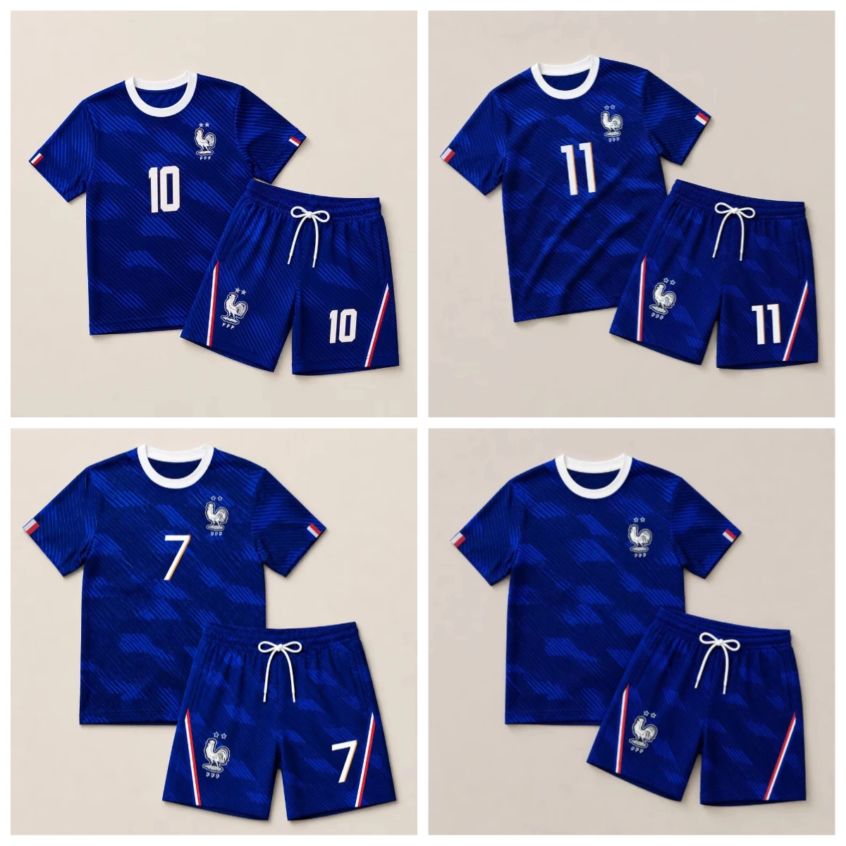 France 2PCS Adult Soccer Jersey Set Unisex Football Shirt Shorts Fan Supporter Outfit Match Day Sportswear Numbers 7 10 11 20