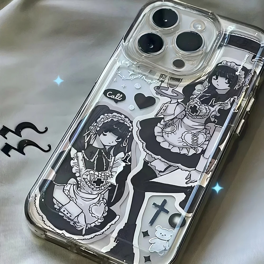 Harajuku Lolita Anime Maid Phone Case for Xiaomi Redmi 12C 10 10C 9 9C 9T K40 Note 13 12 11 Pro Plus 4G 5G Y2K Shockproof Clear