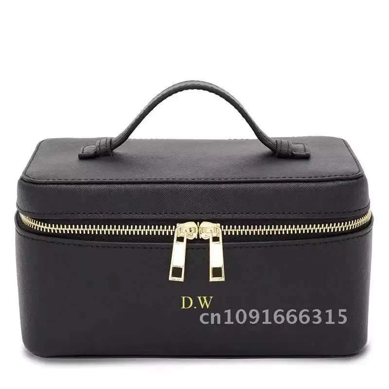 Ladies Saffiano Split Leather Travel Toiletry Case Bag Portable Hanging Makeup Organizer Box Dopp Kit Cosmetic Bag For Women