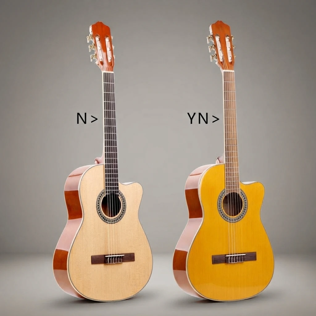 Cutaway Classical Nylon Guitar in 2 Colors, Slotted Headstock, Wide Neck, White Tuners, Decorative Rosette for Beginners