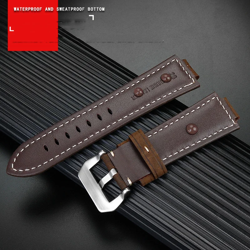 Genuine Leather Watch Strap 24*16mm For timex Tide T2n739 T2n720 T2n721 T45601 T2p141 Series watchband Men\'s Watch Accessories