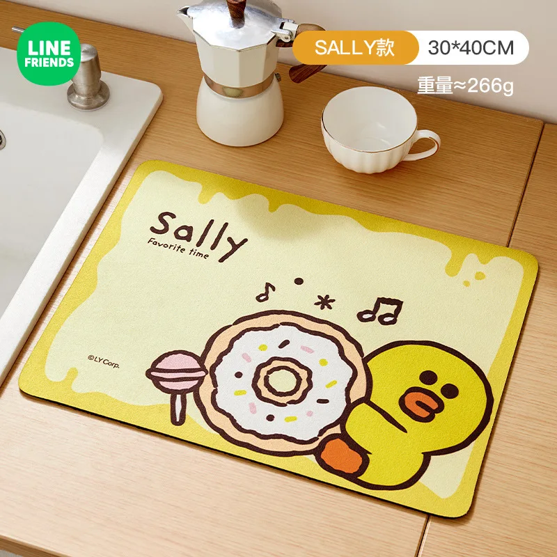 LINE FRIENDS Brown Cony Cartoon Diatom Mud Meal Mat Anime Kawaii Kitchen Drain Bowl Plate Insulation Desktop Water Absorbing Mat