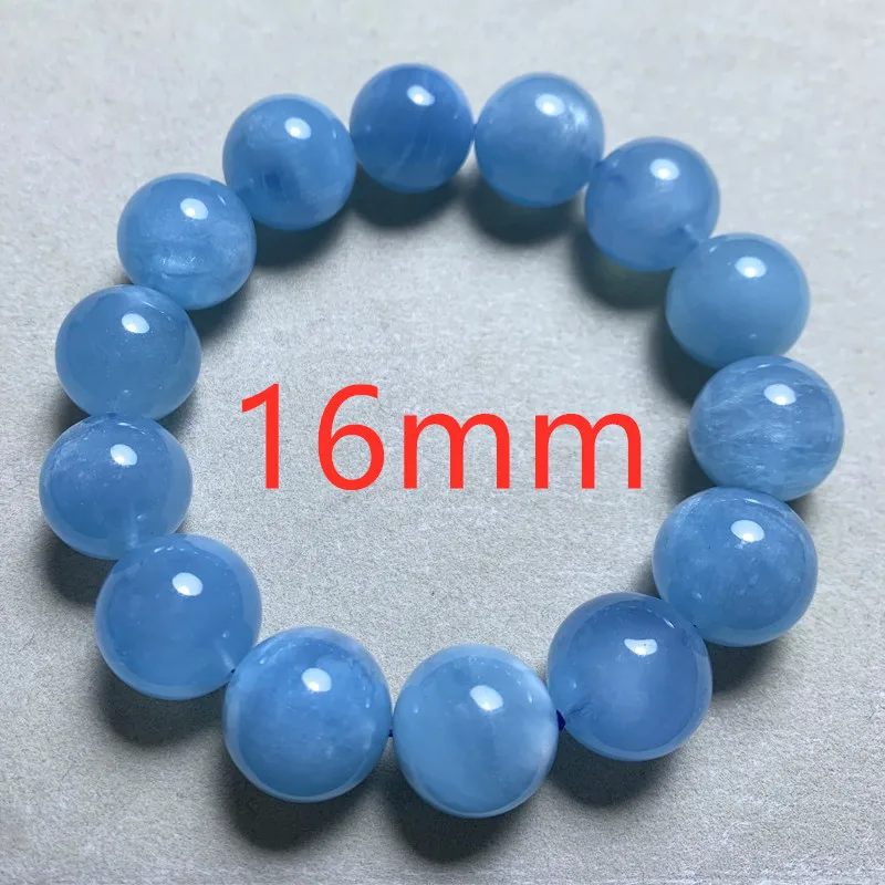 MUKO GEMS Aquamarin Round Bead Stretch Bracelet Blue 15mm 5