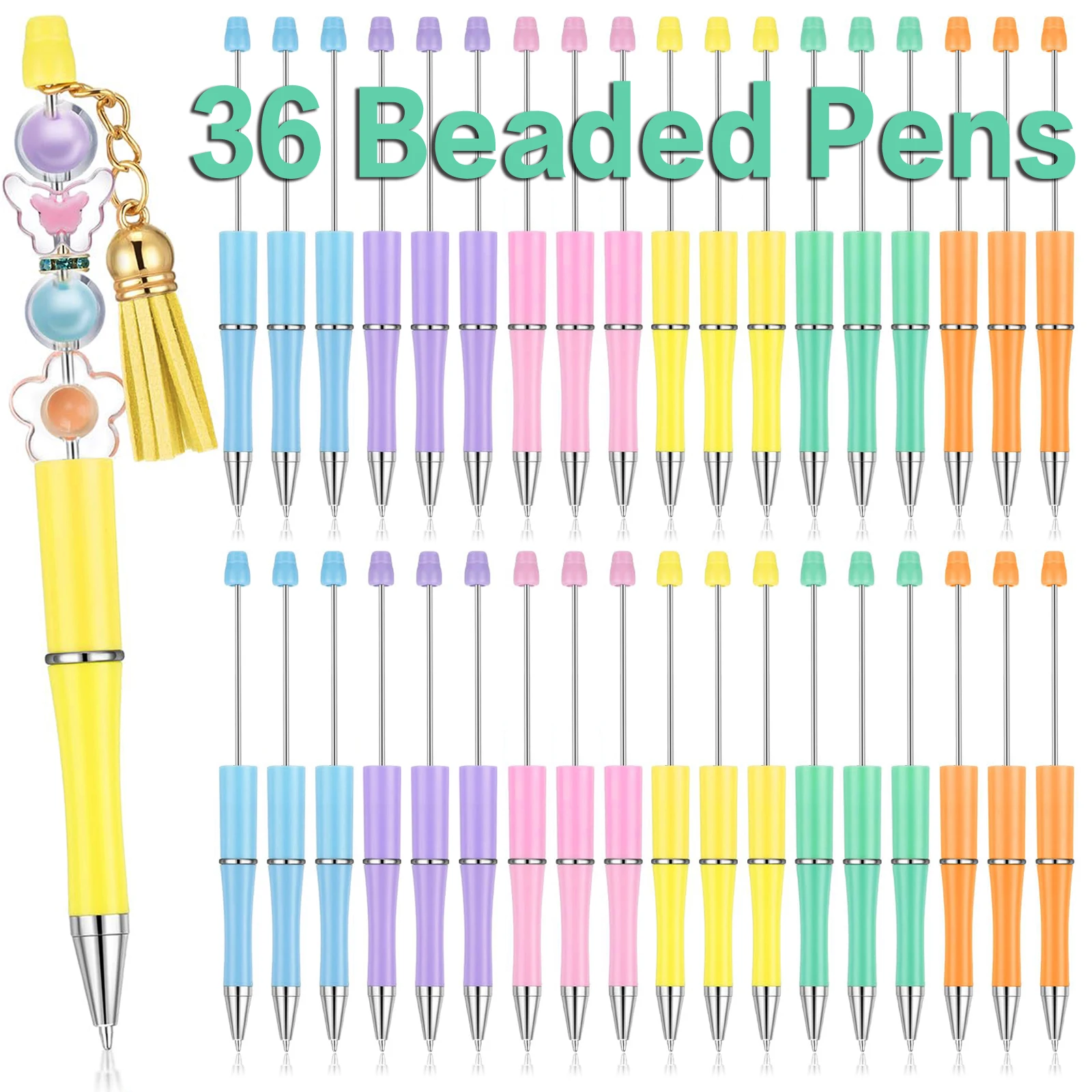 

36Pcs Beadable Pens Plastic Bead Pen Cute Cool DIY Pens Black Ink Ballpoint Pens for Kids Girls Office School Supplies