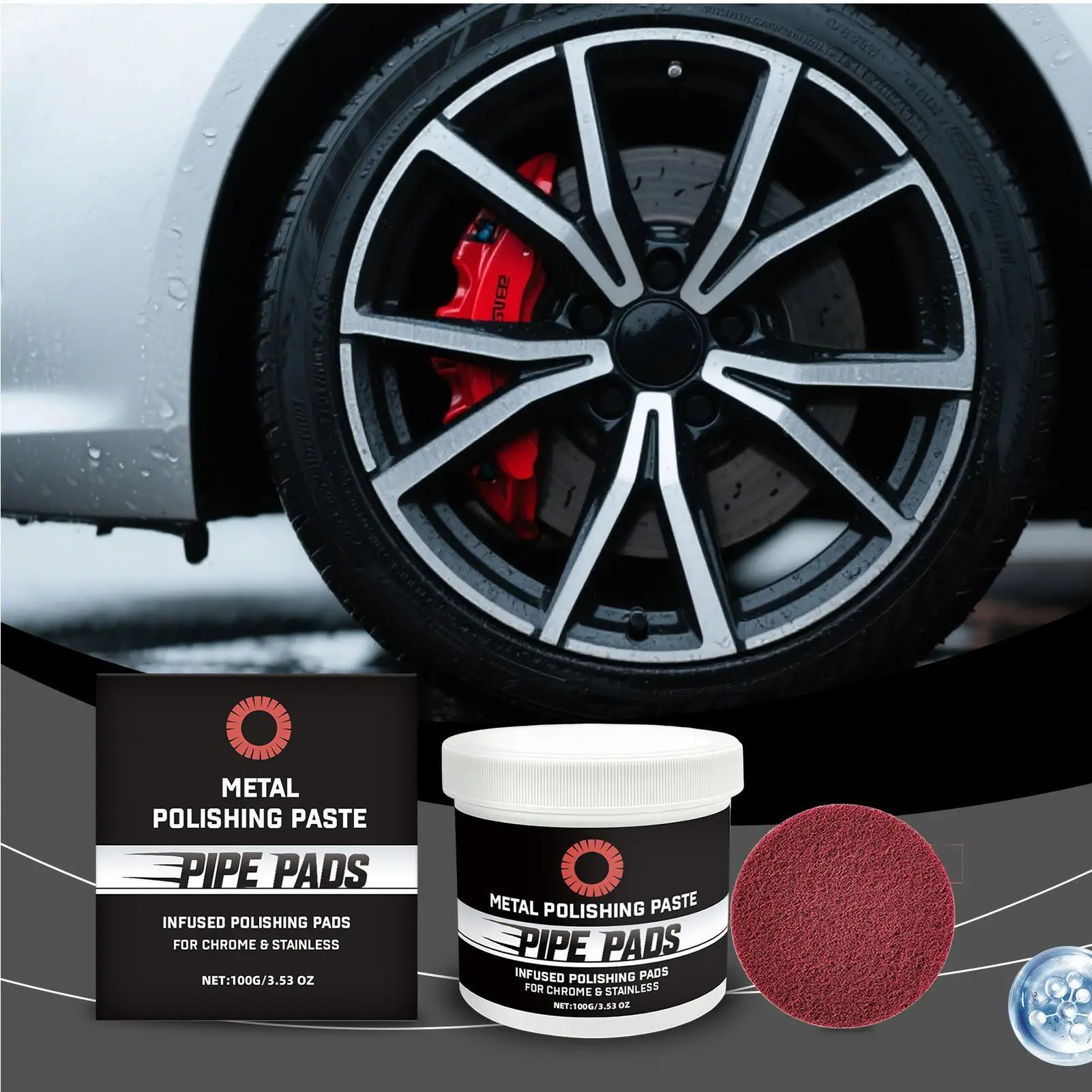 Metal Scratch Remover Paste 100g Shine Restorer Cream With Pad Multi-Surface Polishing  For Brass Aluminum Chrome, Car Detailing
