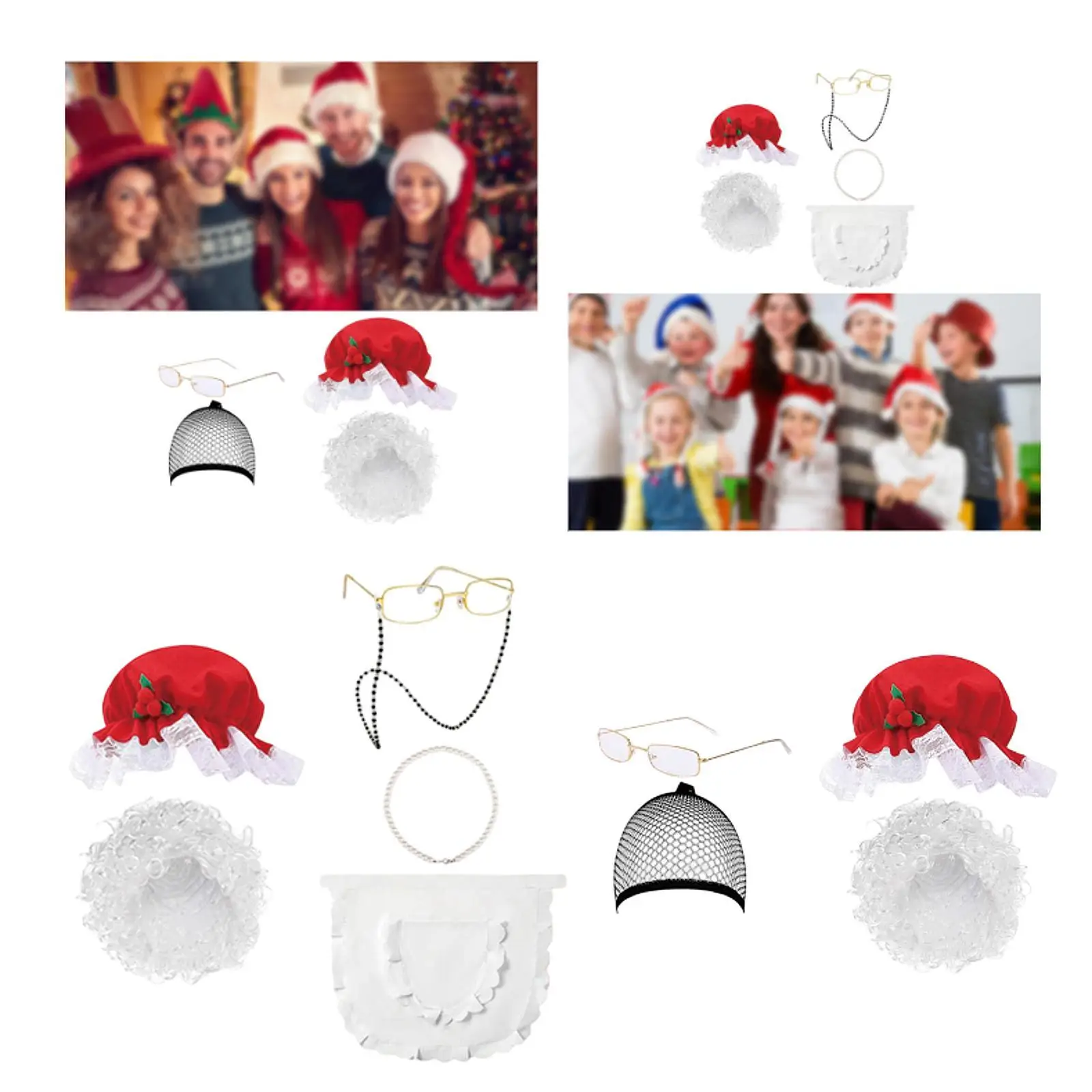 Sra papai noel peruca sra noel conjunto de fantasia: engraçado vestir-se peruca de cabelo encaracolado com óculos para férias role play festa cosplay