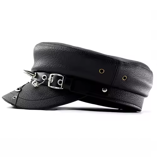 Women's Trendy Beret Black Pu Leather Flat Top Captain Military Caps Women's Accessories - Image 3