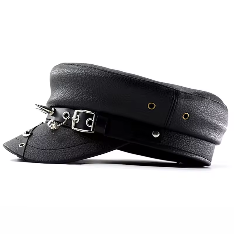 Women's Trendy Beret Black Pu Leather Flat Top Captain Military Caps Women's Accessories - Image 3