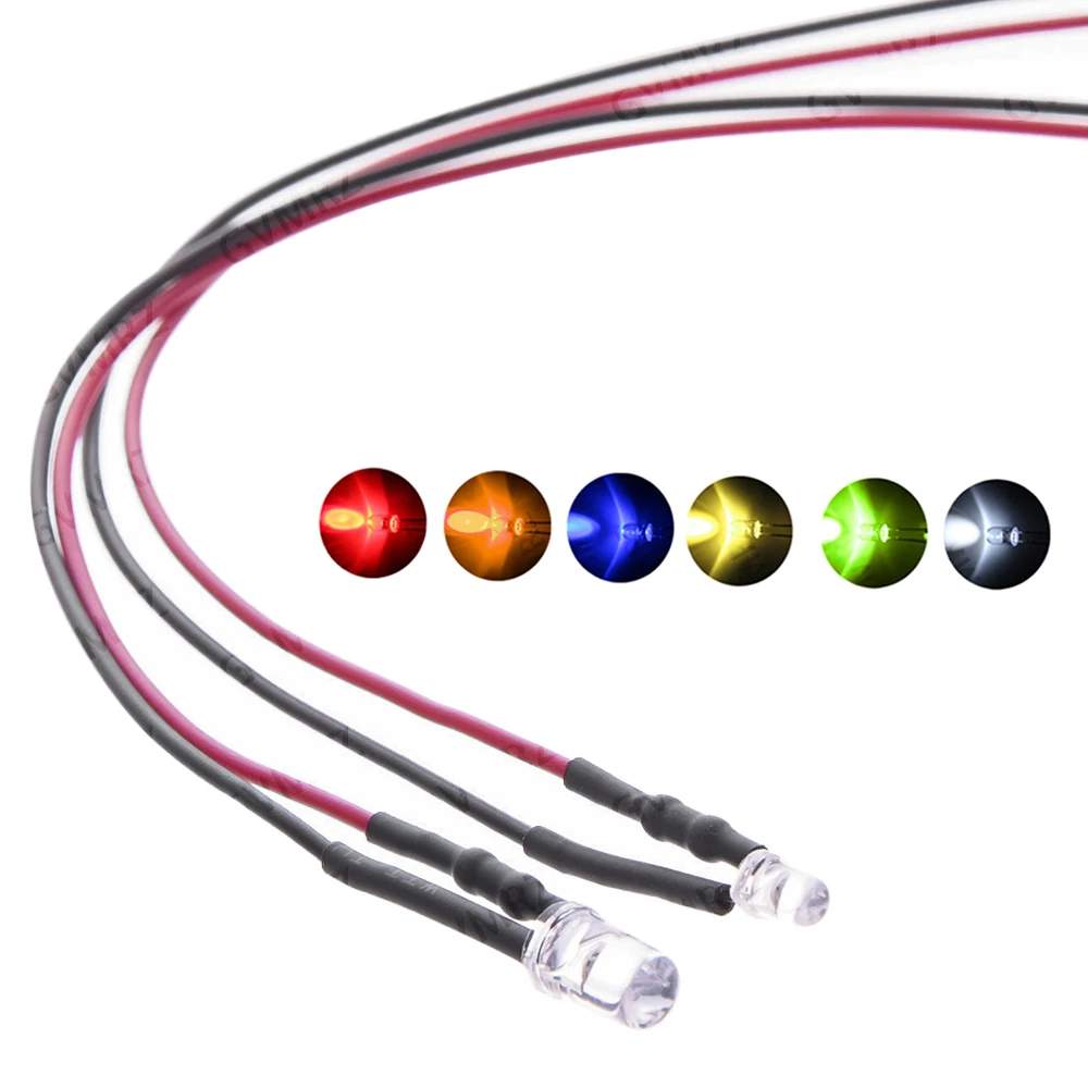 10PCS 3mm 5mm DC 12V 24V Wired LED Indicator Light 3–6V Multiple Colors for PCB DIY Electronics 3V 6V 12V 24V