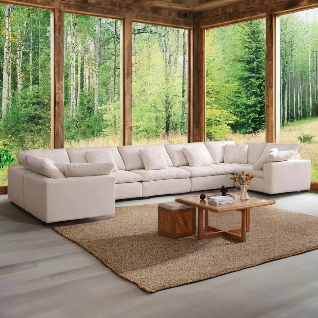 Nordic Style Hot Sale Living Room Furniture Cozy Modular U Shape Linen Sectional Sofa Set Furniture Cloud Sofa